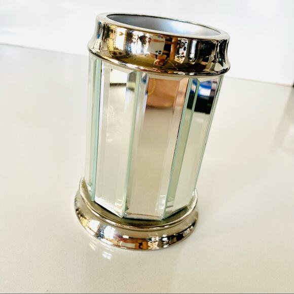 VINTAGE Mirrored Panel Silver Grey Metal Cup Glass Holder Decor Vase Gatsby - Picture 5 of 9